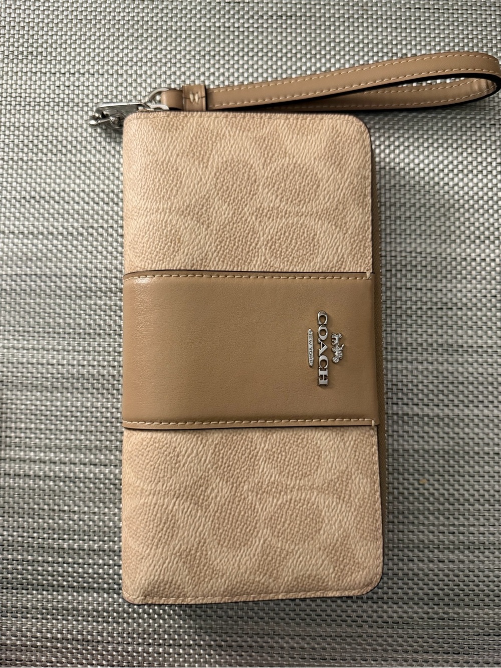 Coach Beige and Tan Leather Long Zip Wallet